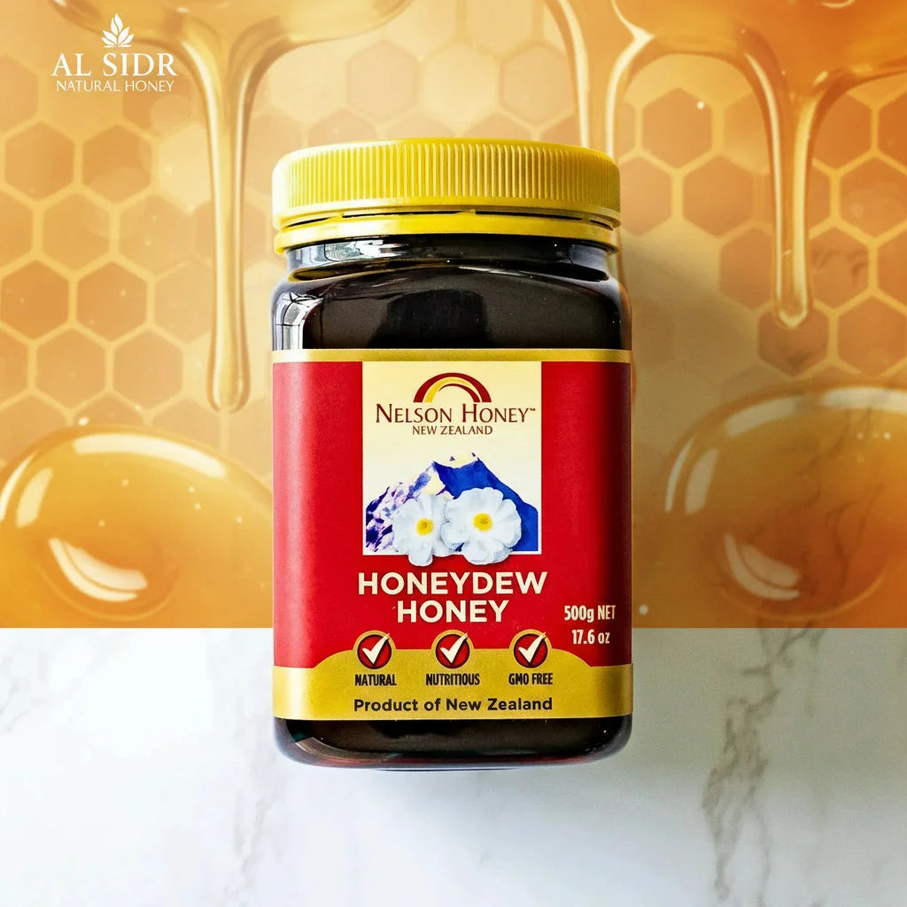 Honeydew Honey 500g jar — rare forest gold honey from Nelson NZ, AL SIDR — عسل الندى العسلي النادر من غابات نيوزيلندا