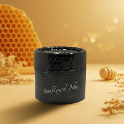 Bulgarian Royal Jelly 50g packaging — premium European queen bee superfood, AL SIDR — غذاء ملكات النحل البلغاري من حصاد الوادي الجبلي