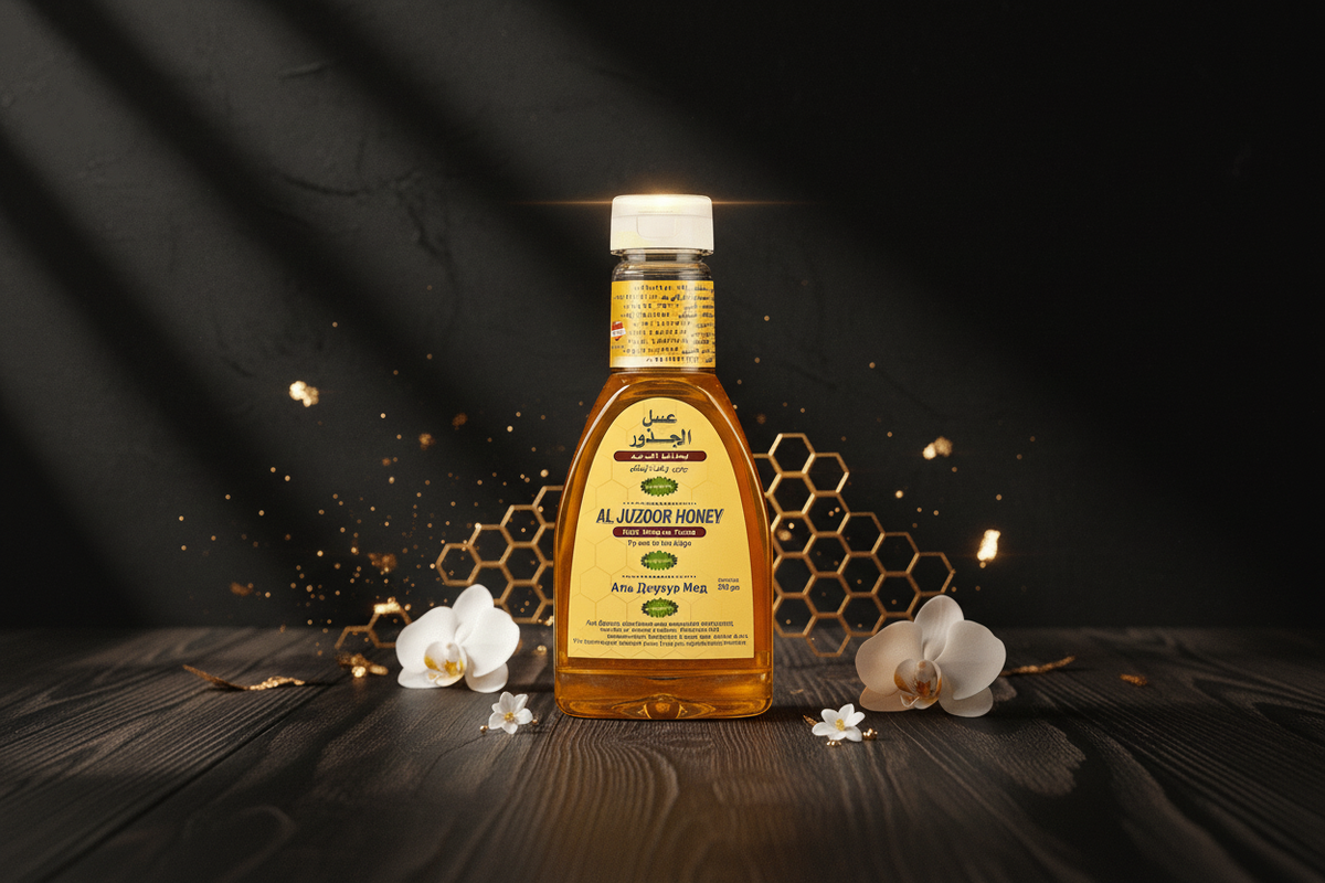 AL Juzoor Honey 350g jar — traditional Arabian honey, AL SIDR UAE — عسل الجذور العربي التقليدي الخام