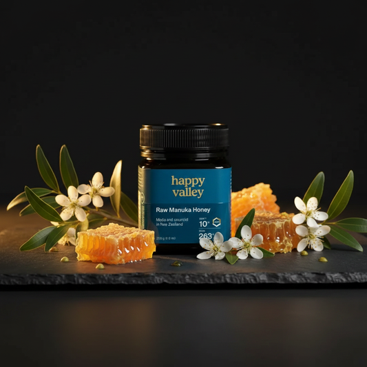 Manuka Honey UMF+10 — MGO 263+ New Zealand honey front label, AL SIDR UAE — عسل المانوكا UMF+10 معتمد من نيوزيلندا