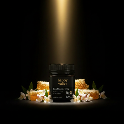 Manuka Honey UMF+20 — MGO 829+ premium New Zealand honey front label, AL SIDR — عسل المانوكا UMF+20 درجة ممتازة من نيوزيلندا