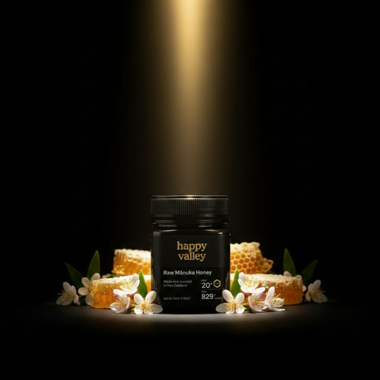 Manuka Honey UMF+20 — MGO 829+ premium New Zealand honey front label, AL SIDR — عسل المانوكا UMF+20 درجة ممتازة من نيوزيلندا