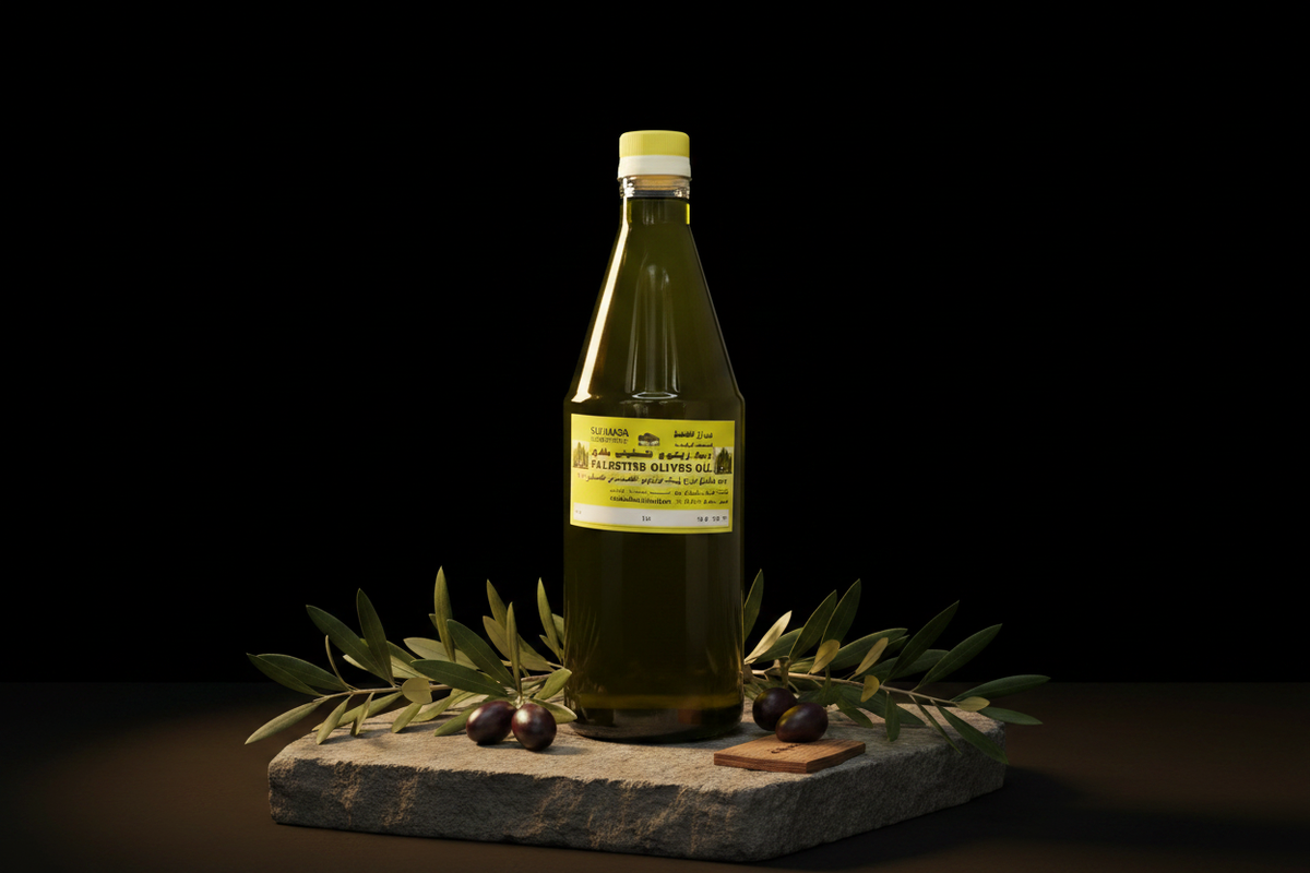 Palestinian Olive Oil 500ml bottle — cold-pressed extra virgin, AL SIDR UAE — زيت زيتون فلسطيني بكر ممتاز معصور على البارد