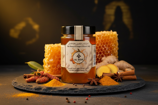Royal Fire 500g front view — Sidr honey with ginger and royal jelly, AL SIDR UAE — رويال فاير: عسل السدر مع الزنجبيل وغذاء ملكات النحل