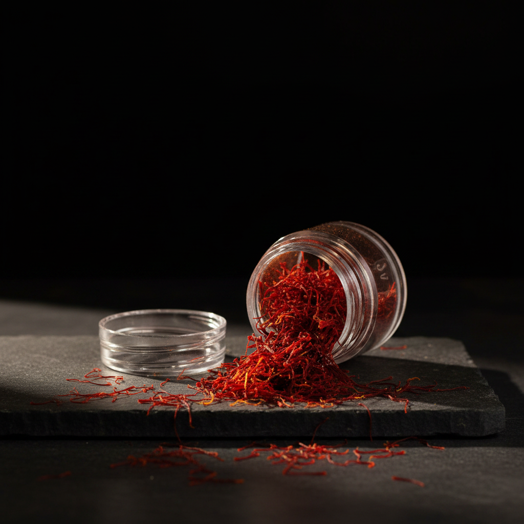 Premium Saffron Threads packaging — 100% pure hand-harvested saffron, AL SIDR UAE — خيوط الزعفران الفاخرة النقية المحصودة يدوياً