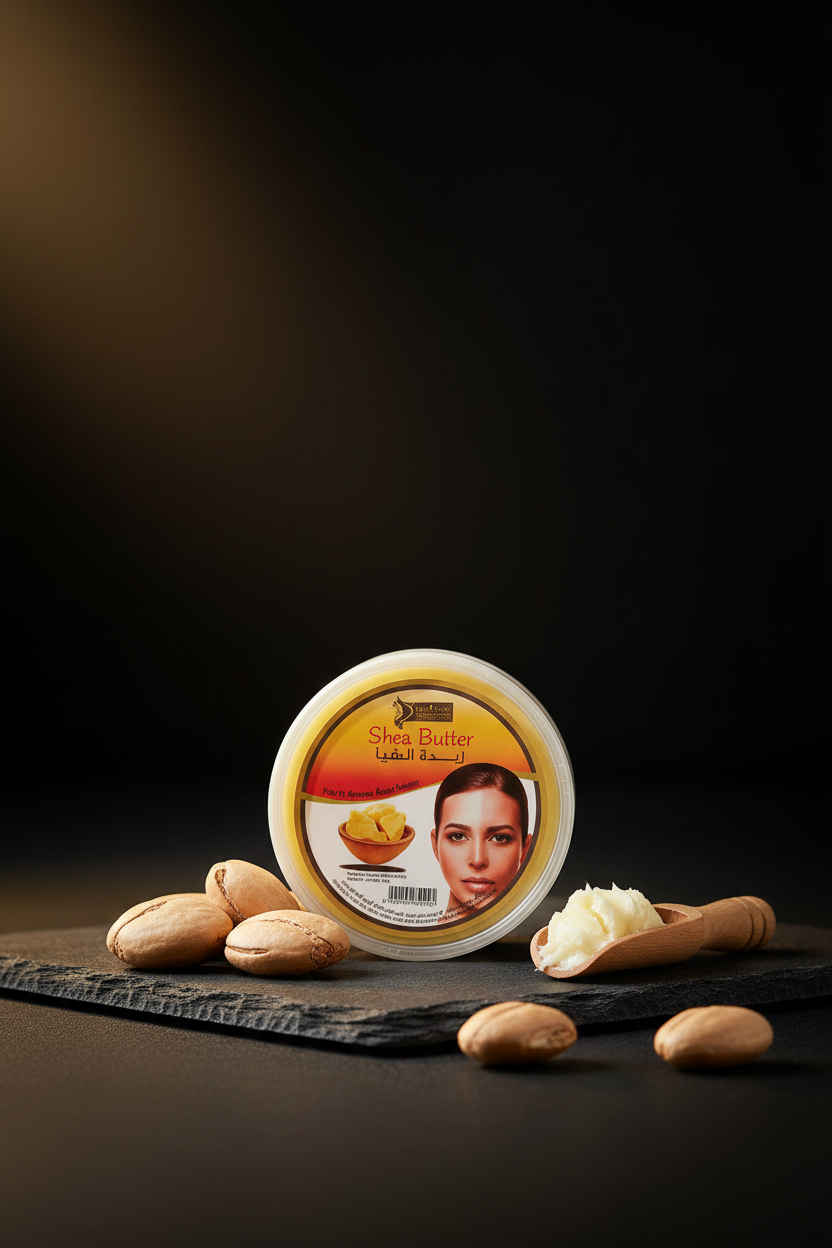 Pure African Shea Butter jar front view — raw natural moisturizer, AL SIDR UAE — زبدة الشيا الأفريقية النقية الخام